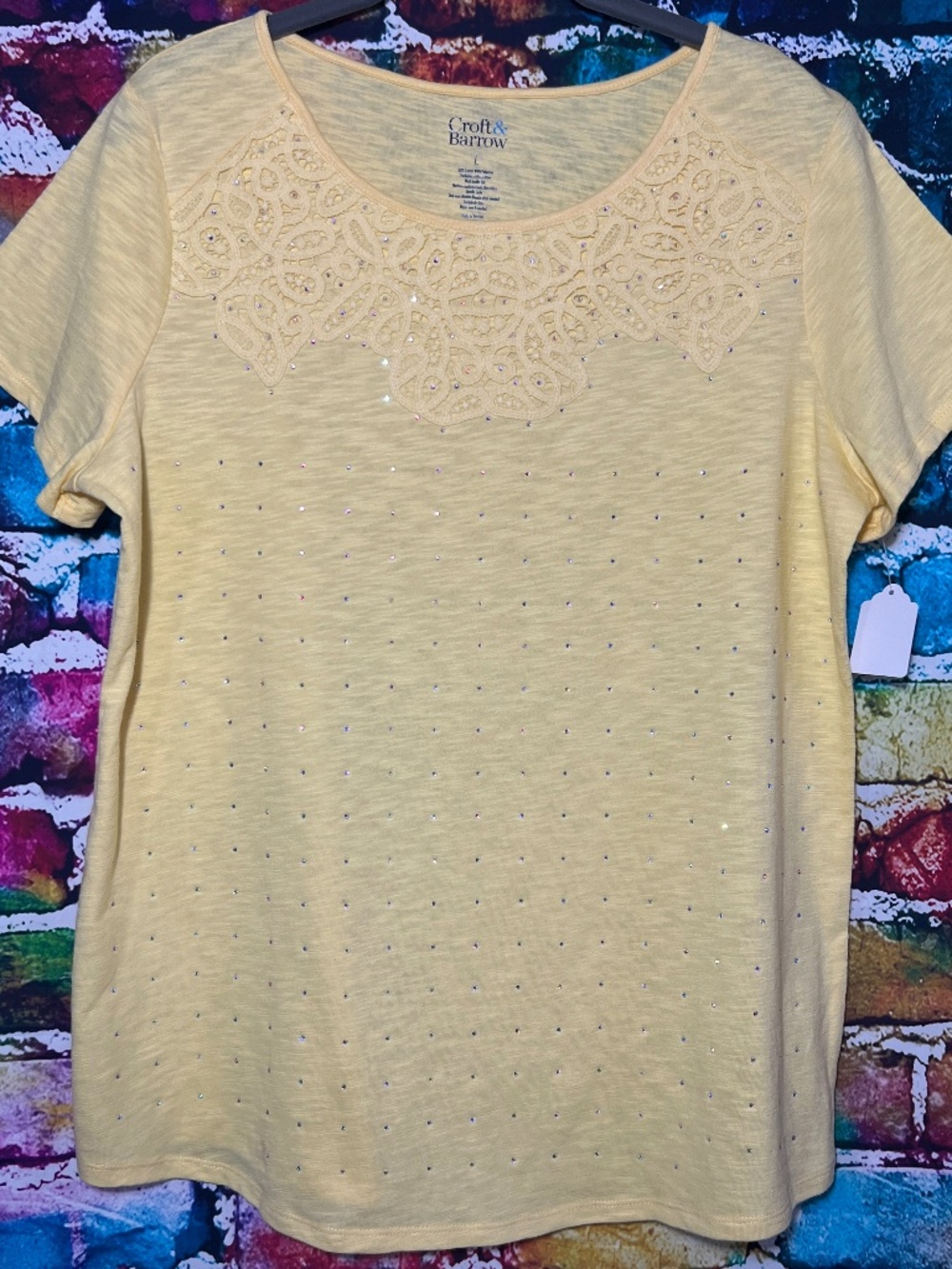 Yellow Lace Rhinestone Top [32R]
